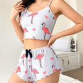 european and american new women's loungewear  hot-selling ribbed print butterfly cami and shorts pajama set