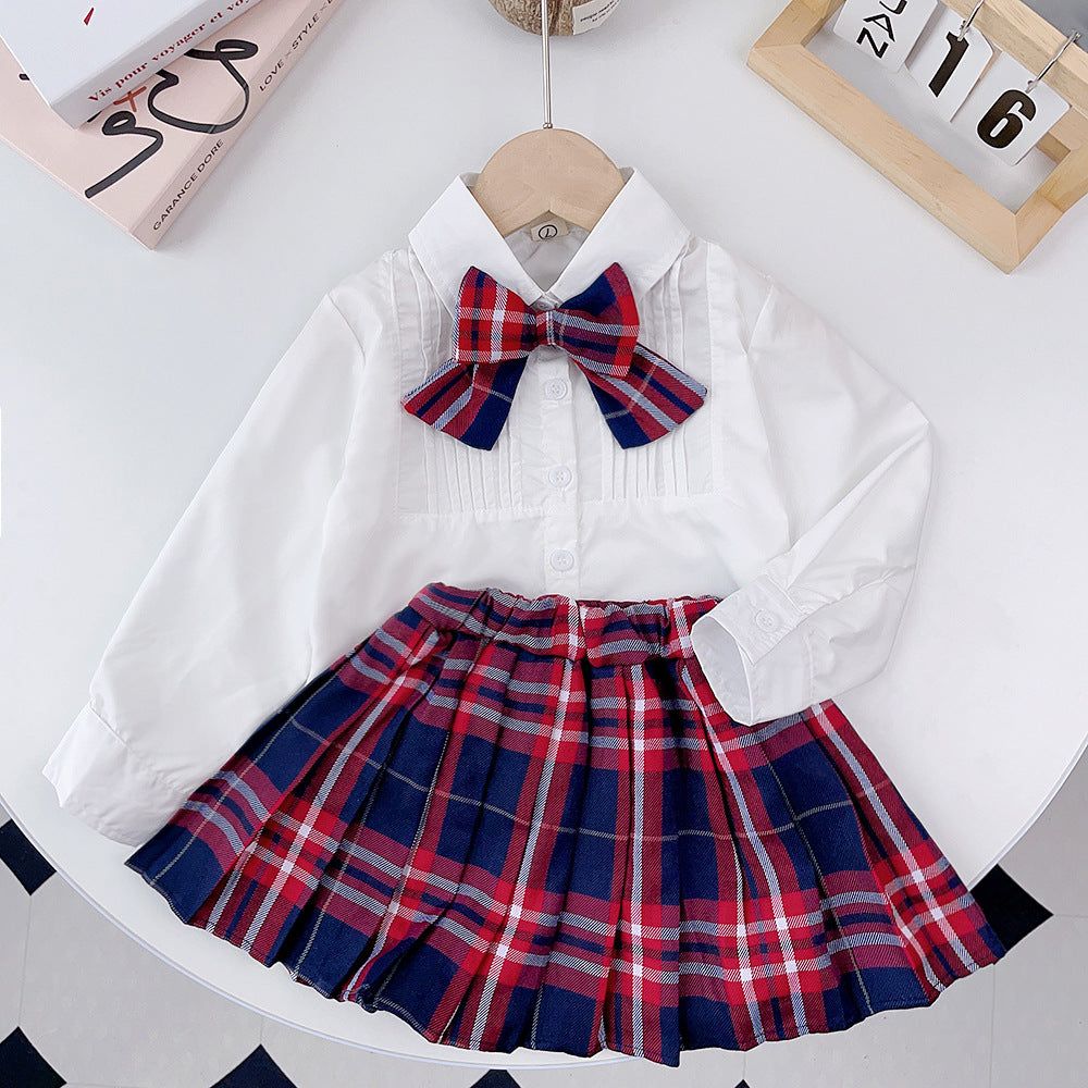 Korean and japanese style spring/autumn new girls' school uniform chic outfit set - girl's preppy blouse & jk skirt two-piece trendy set