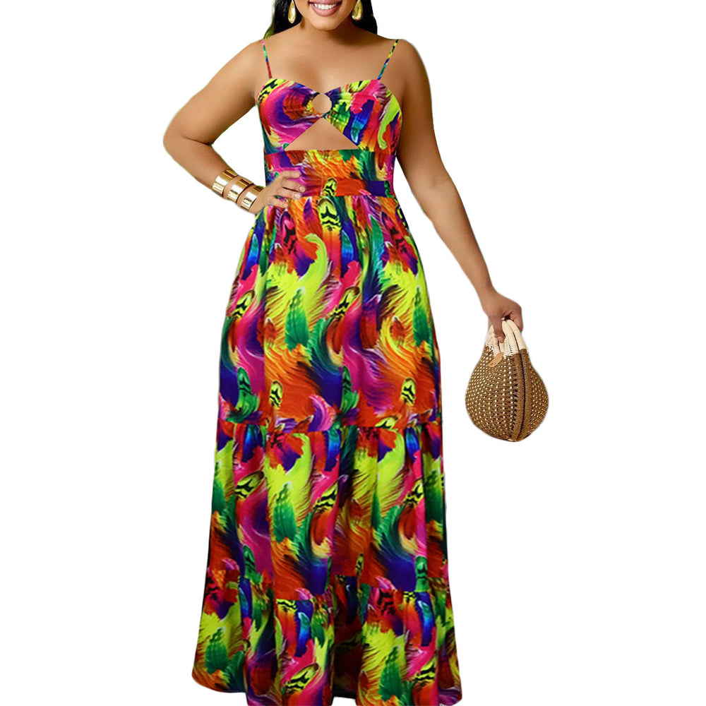 D299 cross-border summer new arrivals: european and american style sexy camisole dress, printed sleeveless sexy backless foreign trade maxi dress