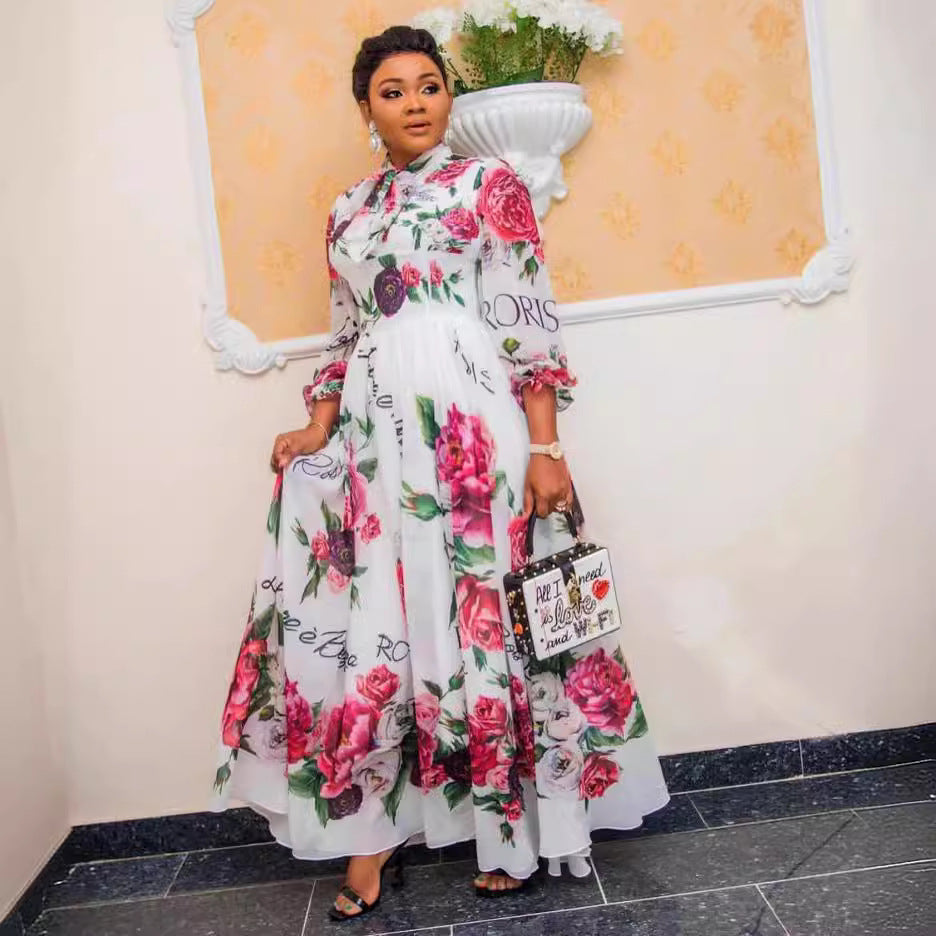 Aliexpress  beach seaside cross-border supply african clothing women's plus size chiffon printed dress