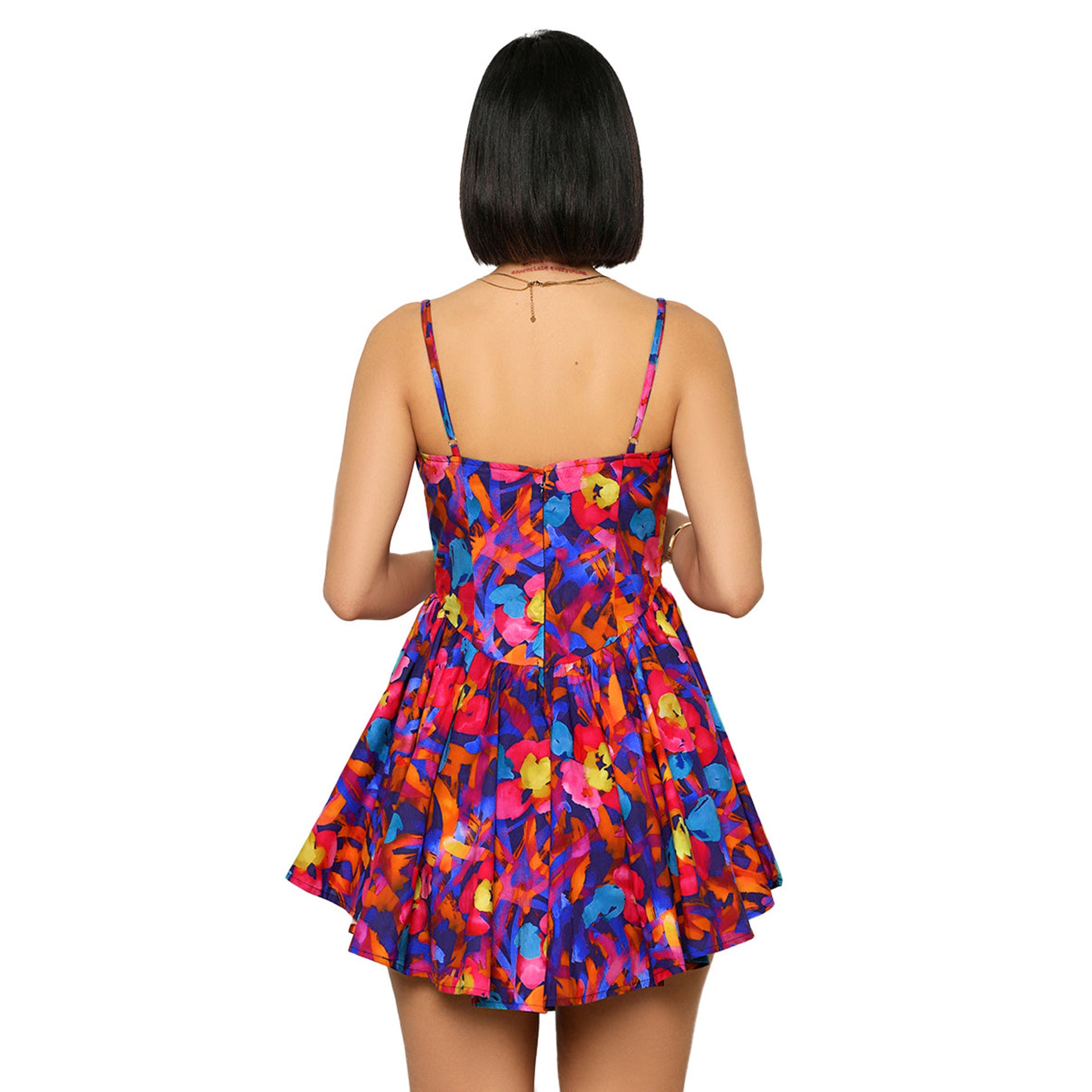 S10817 Europe and America, printed suspender waist dress