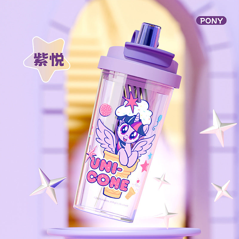 Authentic collaboration: my little pony high-temperature resistant plastic coffee/water cup - dual-drink, portable, cute, stylish, student-friendly with straw
