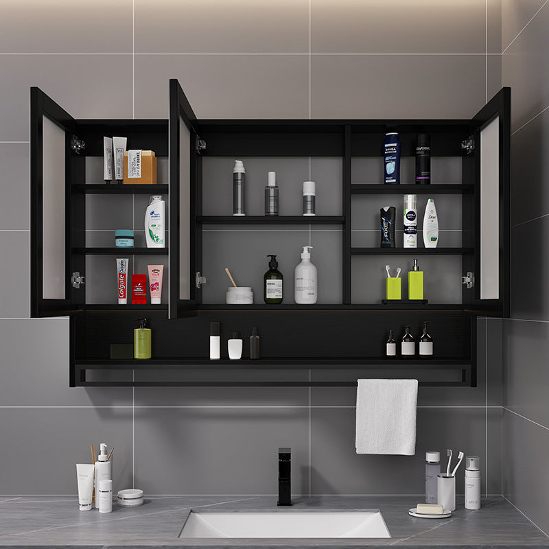 Smart bathroom mirror cabinet wall-mounted with lamp defogging separate solid wood mirror cabinet with towel bar bathroom storage mirror case