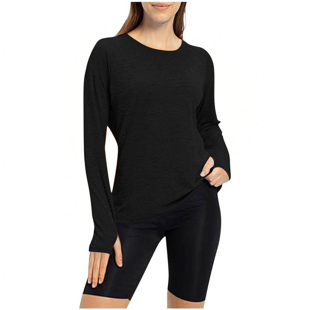 cross-border round neck finger sleeve yoga long sleeve training running sports top t-shirt for women