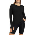 cross-border round neck finger sleeve yoga long sleeve training running sports top t-shirt for women
