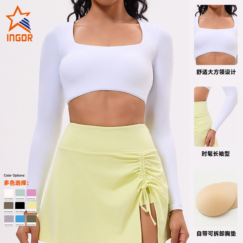 New summer fitness running sports skirt long sleeve top with padded bra tennis outfit golf tennis skirt for women