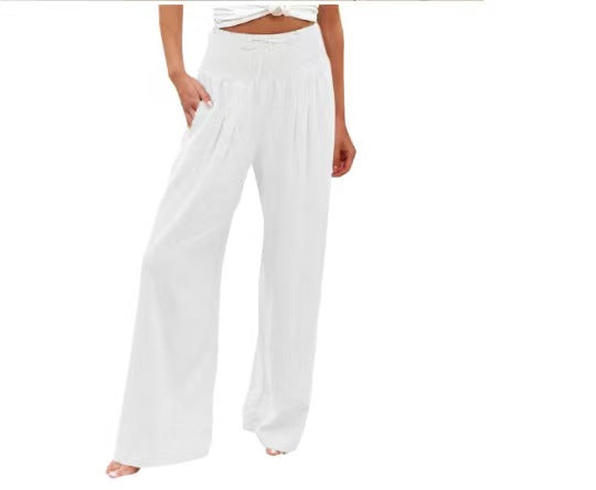 cross-border women's fashion casual loose solid color high-waisted trousers