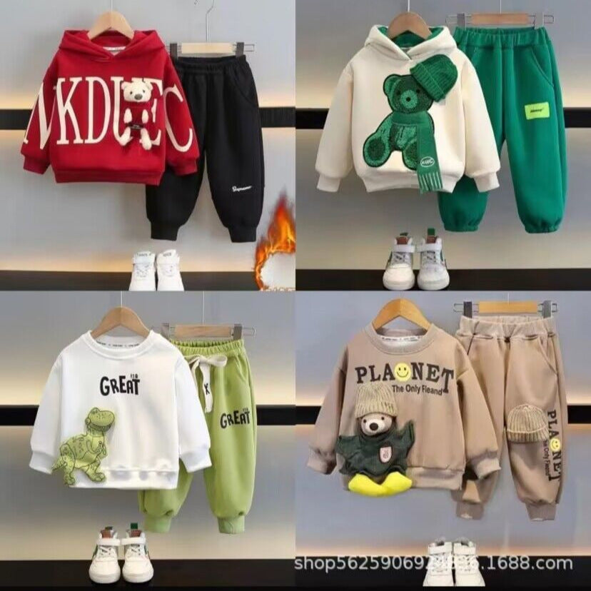 Boys' fall/winter outfit set  new baby tracksuit kids' autumn/winter fleece-lined sweatshirt two-piece set