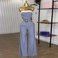 European and american cross-border women's fashion:  autumn new arrivals - elegant commute bandeau tie-up loose casual wide-leg jumpsuit