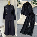Light mature style two-piece set women's  autumn wear elegantcasuallooseasymmetricallong sleevesshirthigh waistloose pants