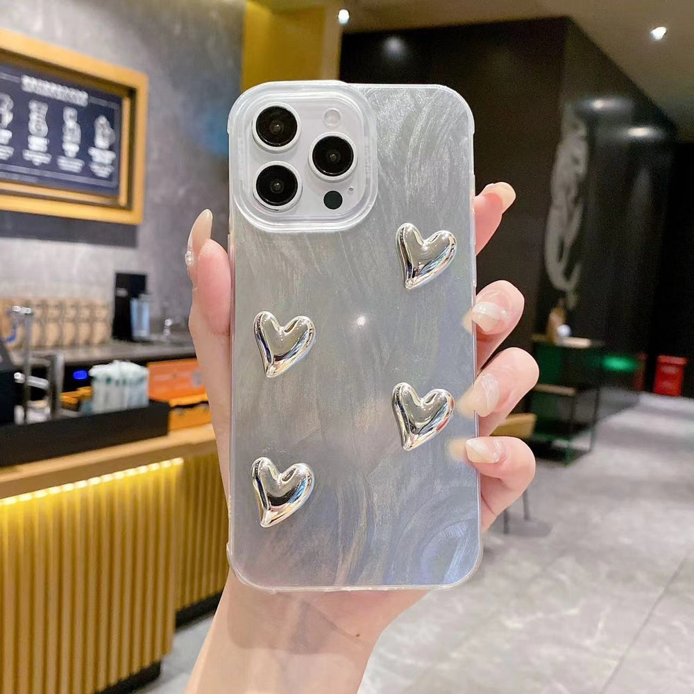Imd feather yarn is suitable for apple 16promax pleated heart mobile phone case iphone11/14 laser silver protective cover