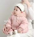 Baby winter romper fleece-lined hooded warm bodysuit for boys and girls - super cute thickened outdoor crawling suit