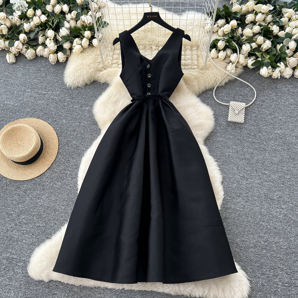 High-end women's summer evening gown: elegant v-neck slip dress with cinched waist, satin feel, slimming and figure-flattering maxi dress