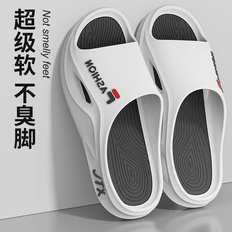 New men's slippers - summer outdoor wear, trendy sports style, anti-slip, home bathroom soft sole, wholesale men's sandals and slippers