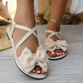 European and american plus-size bowknot flat sandals women's soft sole fabric elastic band beach slippers  in-stock