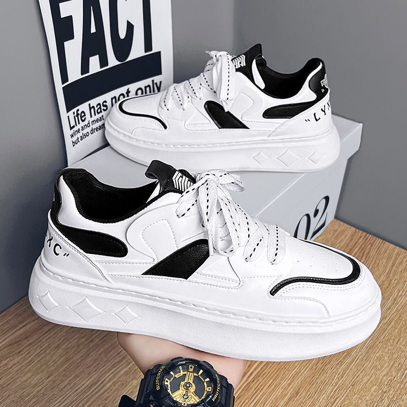 Men's winter trendy versatile low-top casual sneakers student sports thick-soled height-increasing white trendy shoes popular shoes