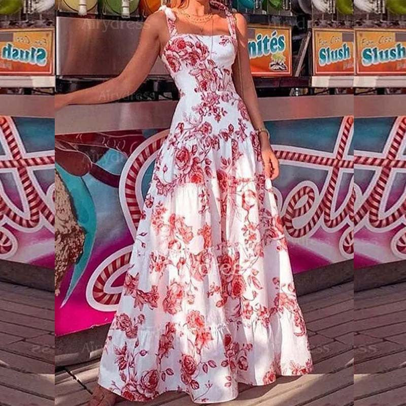 Custom  foreign trade european and american women's clothing new commuter camisole maxi dress - elegant, stylish, printed, high-waisted dress