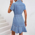 Fashion  cross-border women's summer new style denim casual waist lapel dress source export