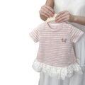 new striped lace trim short sleeve t-shirt for women - spring/summer design, super stylish, unique, and beautiful top