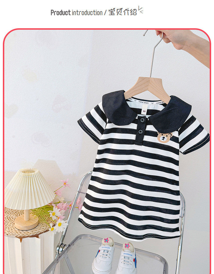 Girls' princess dress -  summer new arrival: stylish korean style, sweet and cute striped polo dress for babies
