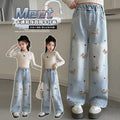 Girls' spring new casual versatile jeans  jacquard wide-leg jeans - stylish and trendy for girls