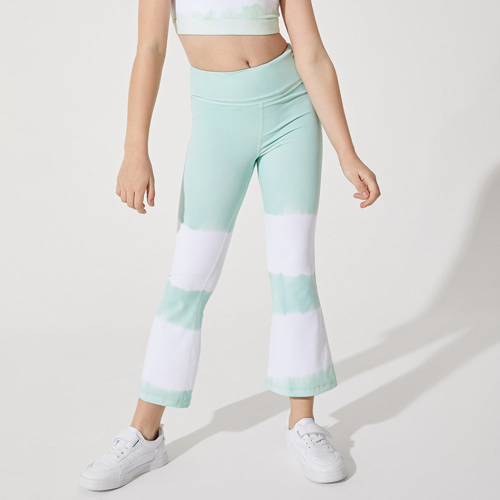 Ink printingkids fitness bell bottoms women's suitloose pants high waist belly control sports comfortablekids fitness wear