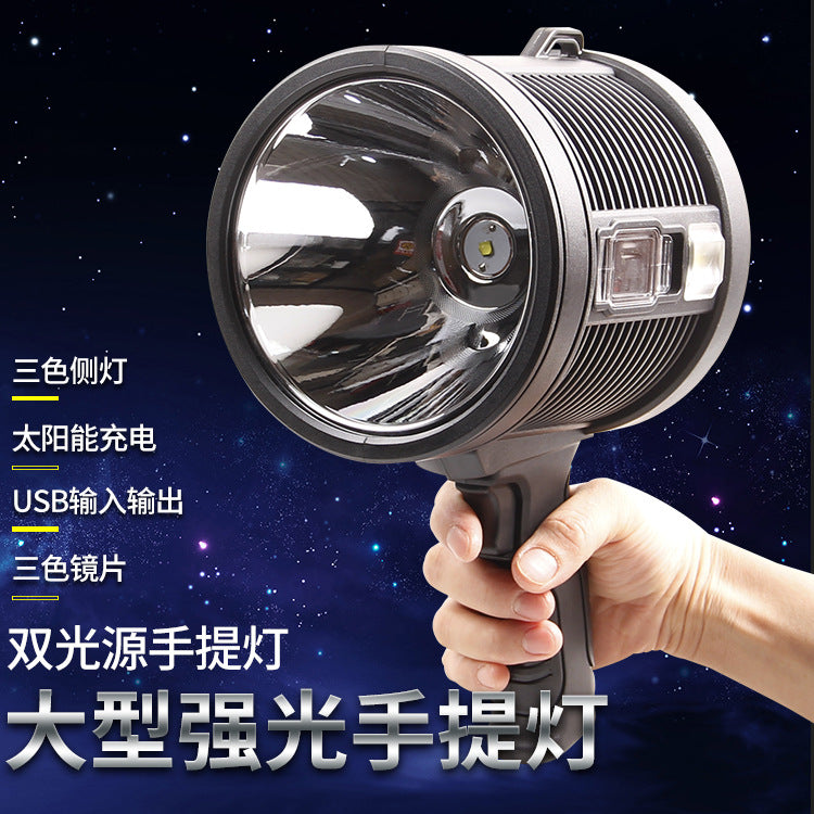 Cross-border new solar USB charging hand-held LED multi-light source power display long-range strong light flashlight