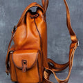 Hs original hand-burnished genuine leather backpack - vintage top grain vegetable-tanned cowhide rucksack for men and women - travel & laptop backpack