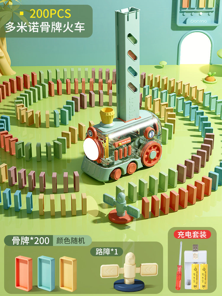domino train kids educational automatic electric delivery vehicle building block toy gift for boys and girls