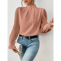 european and american cross-border women's fashion: new autumn/winter half-high neck, wavy pattern chiffon long sleeve top