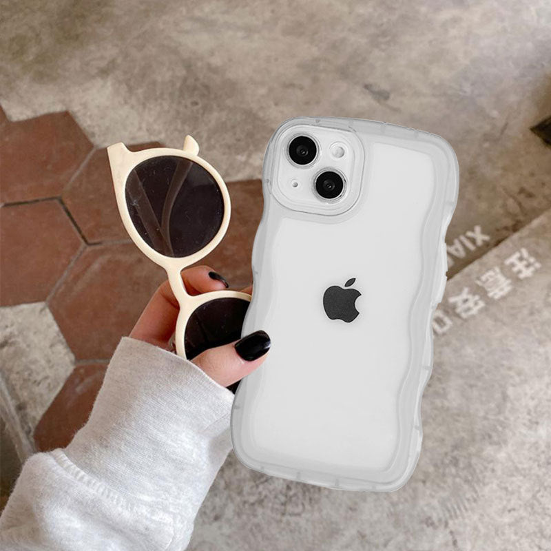 Suitable for apple 17 large wave mobile phone case iphone16ins style simple soft case xr anti-fall transparent protective cover