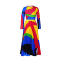 D420   autumn pleated print color block set - long sleeve top & fashionable midi skirt - european & american style two-piece outfit