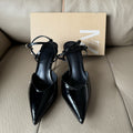 Spanish summer new arrivals: patent leather-effect strappy pointed-toe high heel sandals - open back, cut-out mules