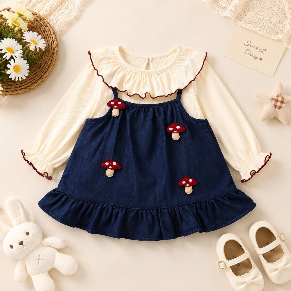 Dress baby girl mushroom cartoon dress baby spring & fallsweet fresh silmdressgirl korean style