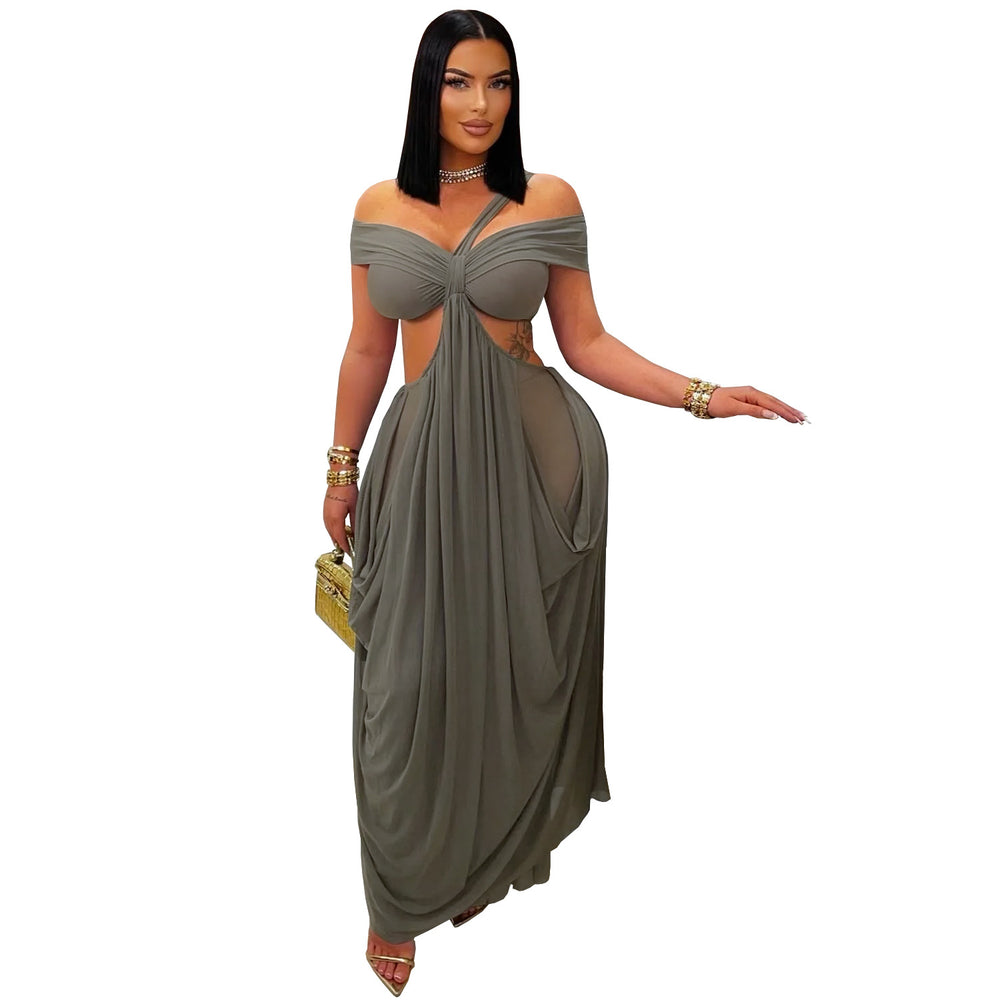 C7430 cross-border   fashion women's sexy bandeau bodycon see-through mesh dress