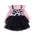 european and american style autumn/winter new collection: girls' plaid long-sleeve top and cow print suspender mesh skirt set (sizes for toddlers and young children)