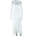 European and american style ins foreign trade women's fashion solid color dress - asymmetrical neck, one-shoulder sleeveless slit maxi dress
