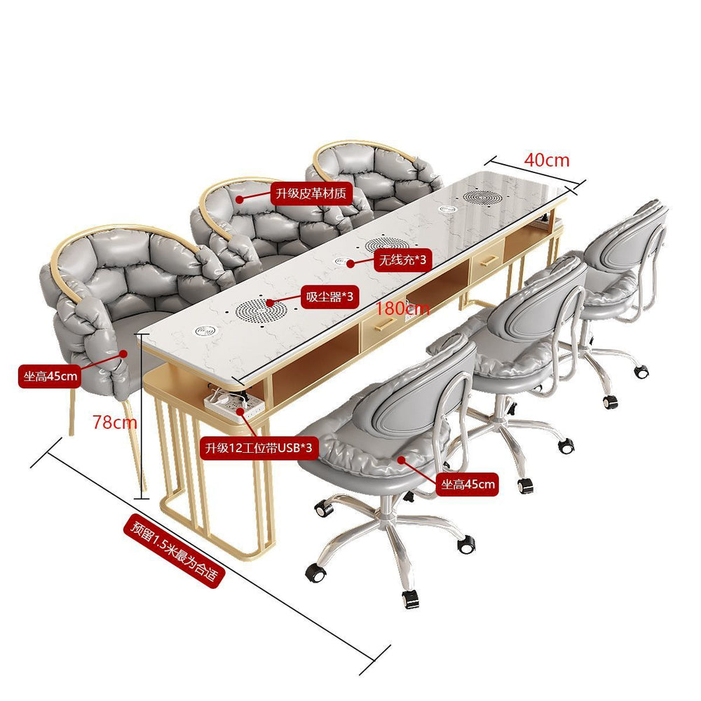 New arrivalpopular nail art table and chair suit single double light luxury vacuum cleaner makeup nail art shop manicure table imitation marble