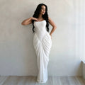 exclusive supply of fashion suspender long skirt, waist-cinching chiffon pleated hip-hugging dress, party dinner dress