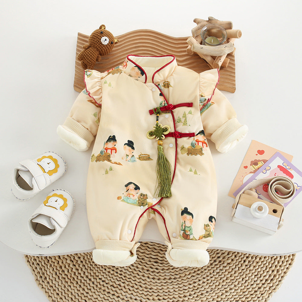 Baby winter rompers: fleece-lined & cotton-padded onesies for boys & girls - autumn/winter newborn chinese style cotton rompers