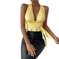 new european and american cross-border milk silk sexy hot girl deep v waist-cinching slimming design halter top