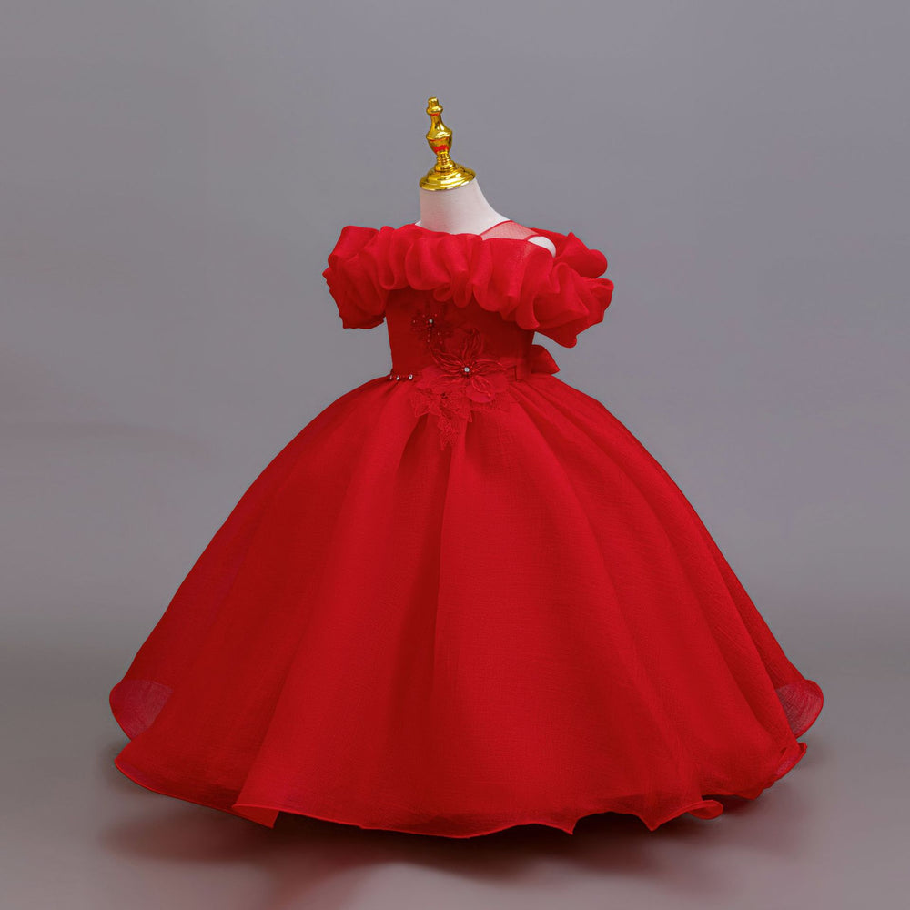 New arrival: children's formal dress - bubble shoulder wedding dress, princess style, flower girl performance dress