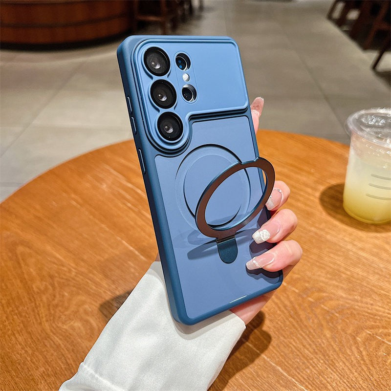 Suitable for samsung s26ultra mobile phone case, yadun contrast color skin feel magnetic bracket s26 matte high-end anti-fall
