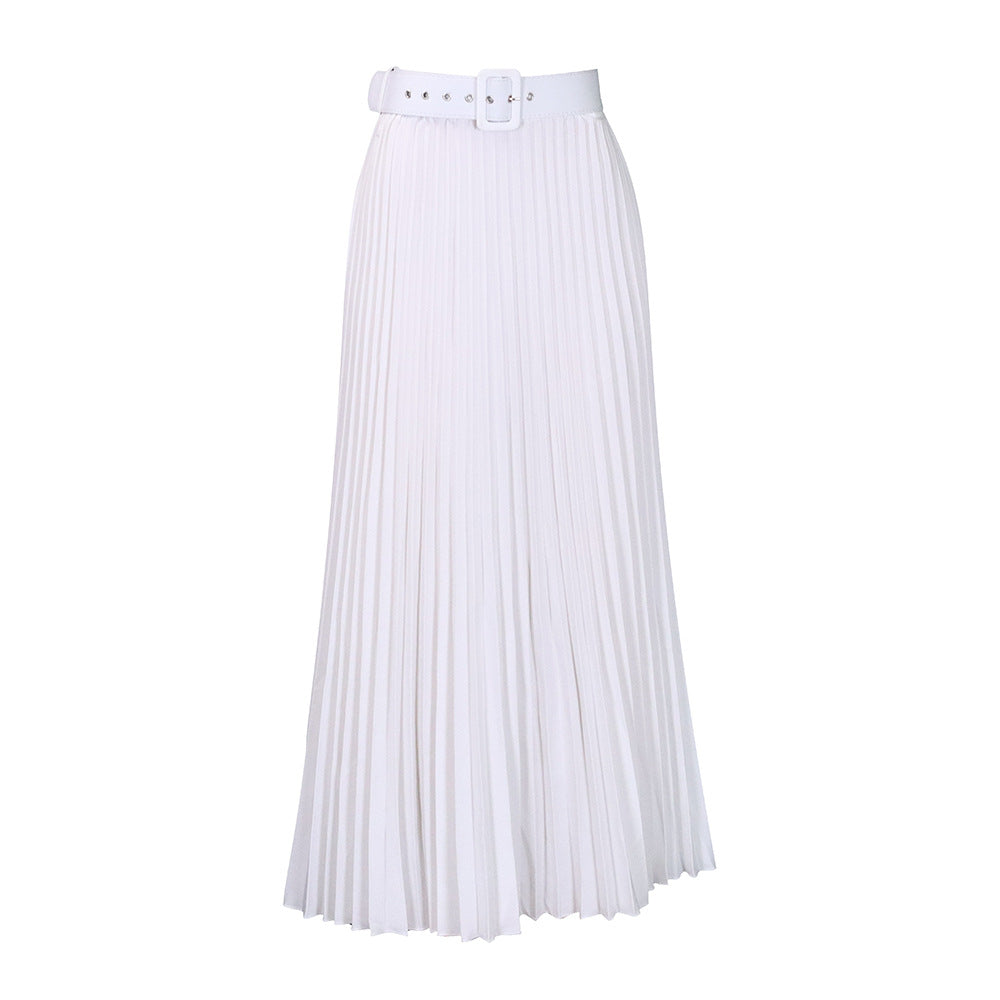D293p with belt european and american clothing new arrival high waist large skirt mid-length pleated elegantdrapedexport skirt