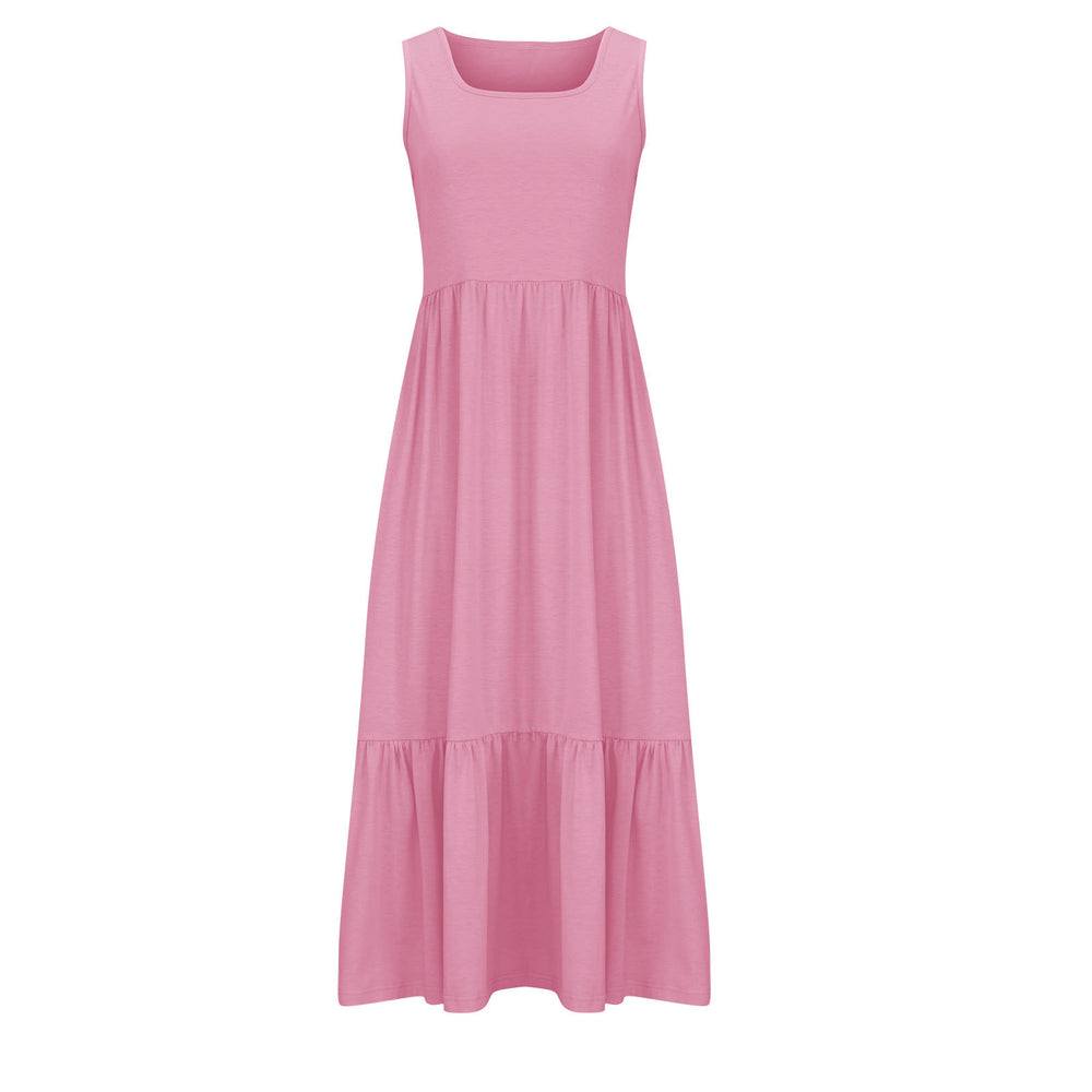 european and american cross-border summer sleeveless tank dress - flowy, layered beach maxi dress with pockets for women