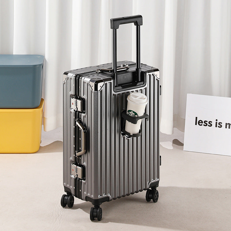 One piece of aluminum frame trolley case, universal wheel suitcase, female 24-inch scratch-proof charging password case, boarding case, leather case.