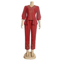 Aliexpress  style slim-fit office lady two-piece set: top and pants, european and american  foreign trade plus size women's clothing