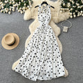 French halter sleeveless polka dot pure desire dress women's summer bowstie back backless waist slit large swing skirt