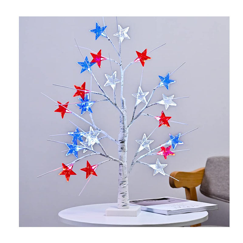 Independence Day Tree Light 24led Battery Box Birch Decorative Light Red White Blue Flag Star Light Branch Light