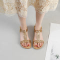 2025 summer new korean style fashionable breathable comfortable women's flat sandals, trendy rhinestone cross-border plus size sandals